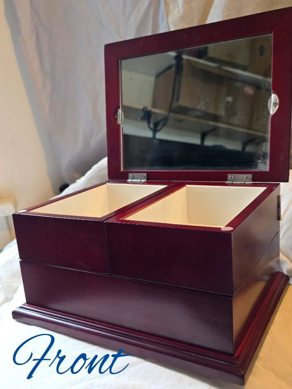 NEW IN BOX NIB BEAUTIFUL NEW UNUSED jewelry box. Swing-out drawers. GIFT QUALITY